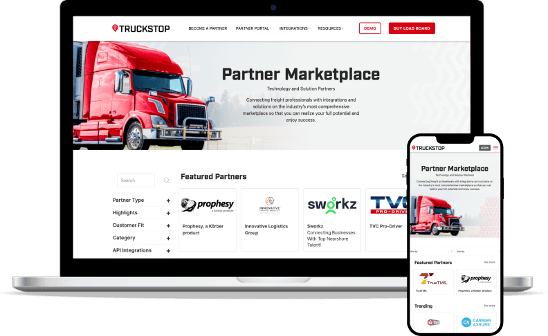 Truckstop Partner Marketplace Screens